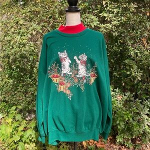 Christmas kitties vintage sweatshirt by basic edition. 3x.